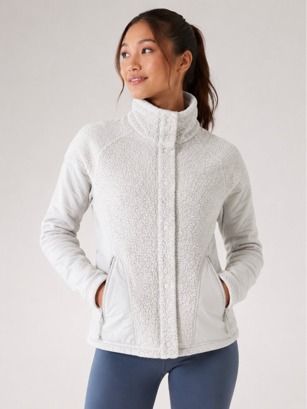 Lululemon Fleece Jacket Size 8 Light Grey Snap Front Cozy Athleisure Jacket